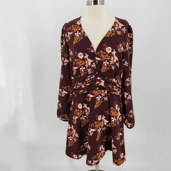 Chelsea28 Ruched Waist Minidress Burgundy Floral Size L NWOT‎ - Picture 2 of 9